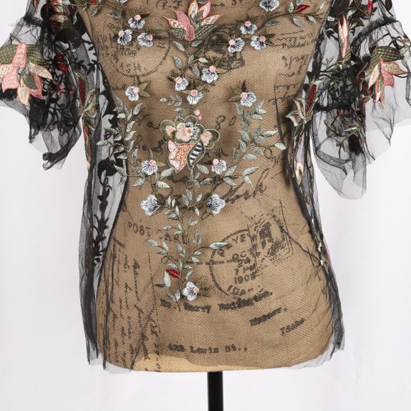 Zara Floral Embroidered Sheer Top Small - Picture 6 of 12